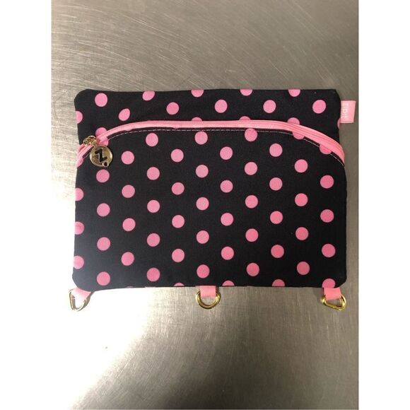 Zipit Women’s Small Black and Pink Polka Dot Zipper Pencil Pouch - Picture 1 of 6